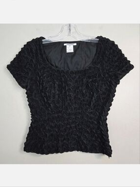 Vintage Georges Rech Black Rosette Blouse, Size 38 ~ VGUC
